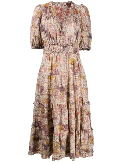 Ulla Johnson Virginie Floral Midi Dress In Neutrals