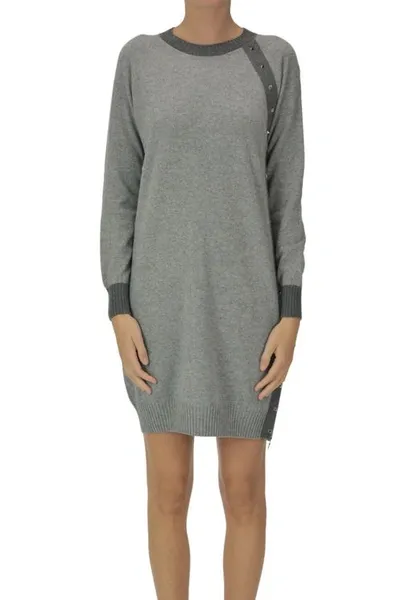 D-exterior Knitted Wool-blend Dress In Grey