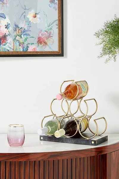 Anthropologie Mother-of-pearl Inlay Wine Rack In White