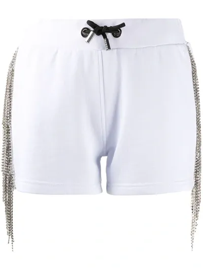 Philipp Plein Crystal Fringe Jogging Shorts In White