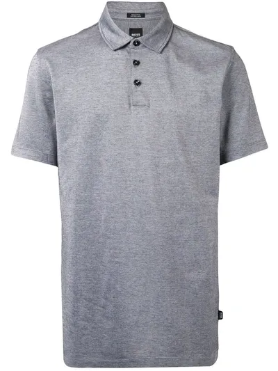 Hugo Boss Button-up Short-sleeved Polo Shirt In Grey