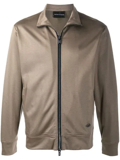 Emporio Armani High-neck Cotton Track Jacket In Brown