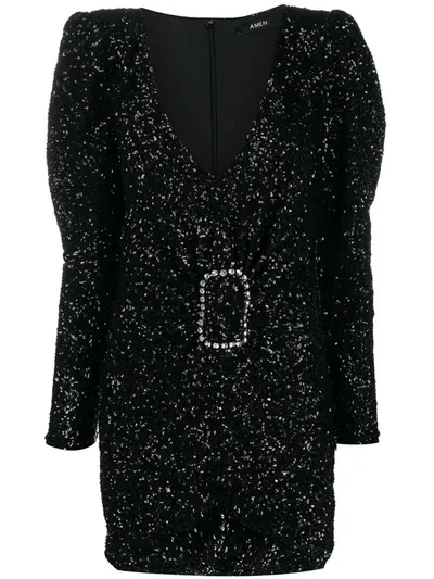 Amen Sequin Cocktail Dress In Black