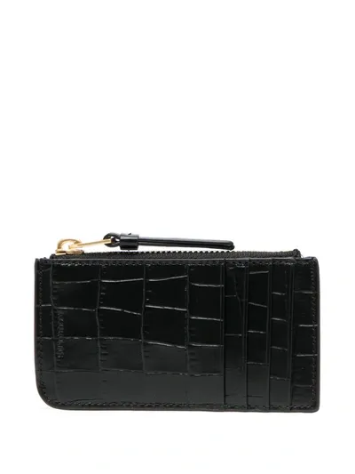 Allsaints Little Marlborough Crocodile-embossed Leather Card Holder In Black