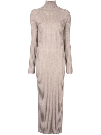 Loulou Studio Ong Seeve Maxi Peated Knit Dress In Neutrals