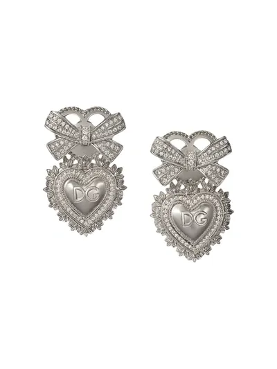 Dolce & Gabbana 18kt White Gold Devotion Diamond Sacred Heart Earrings