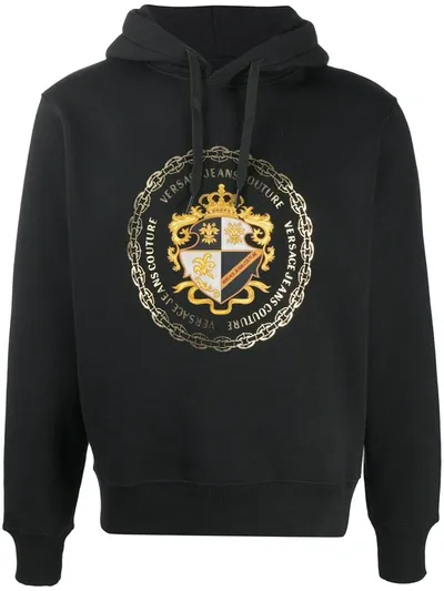 Versace Jeans Couture Long-sleeved Crest Print Hoodie In Black