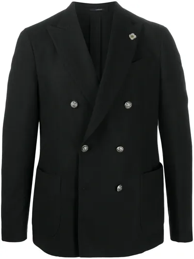 Lardini Double-breasted Cashmere Blazer In Black