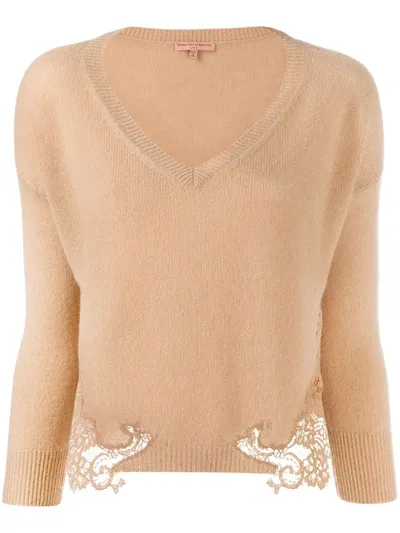 Ermanno Scervino V-neck Cashmere Jumper In Neutrals