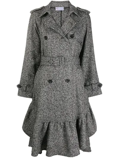 Red Valentino Herringbone Double-breasted Coat In Black