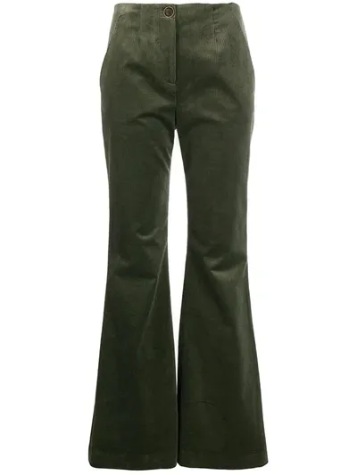 Veronica Beard Flared Corduroy Trousers In Green