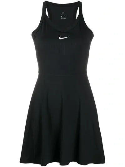 Nike Logo Print Flared Sports Dress In Black