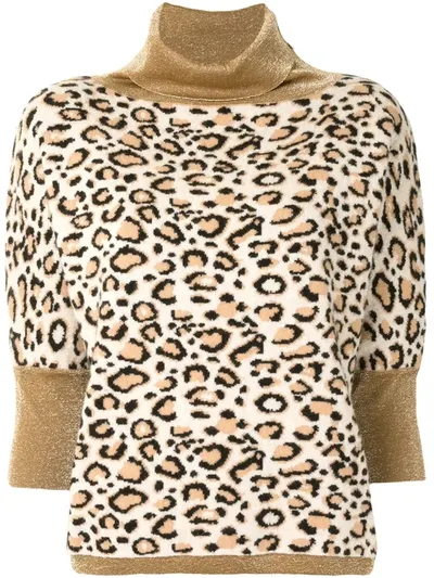 Snobby Sheep Leopard Print Turtleneck Jumper In Brown