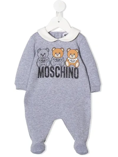 Moschino Logo Print Long Baby-romper In Grey