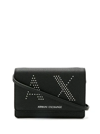 Armani Exchange Logo-stud Shoulder Bag In Black