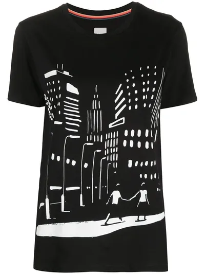 Paul Smith Cityscape Print Crewneck T-shirt In Black