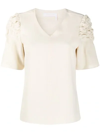 See By Chloé Crinkled-shoulder Short-sleeve Blouse In Neutrals