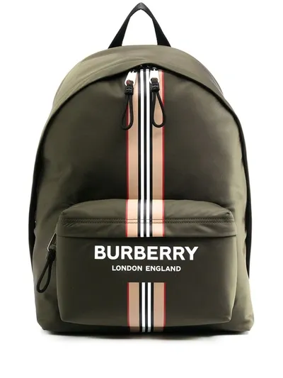 Burberry Logo Print Backpack In Dark Olive