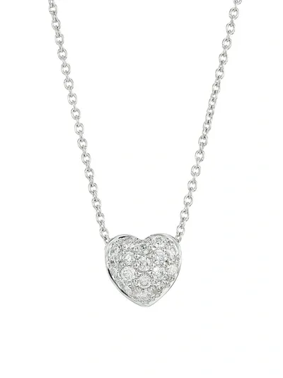 Roberto Coin Tiny Treasures 0.15 Tcw Diamond And 18k White Gold Heart Pendant Necklace