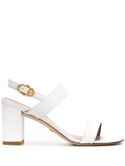 Stuart Weitzman Women's Austine Croc-embossed Leather Sandals In Bianco