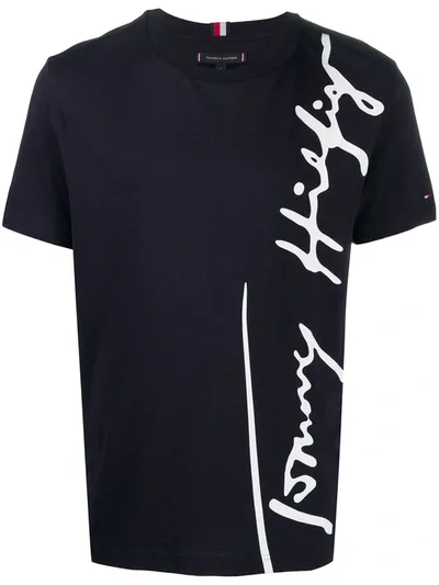 Tommy Hilfiger Logo-print Crew-neck T-shirt In Blue