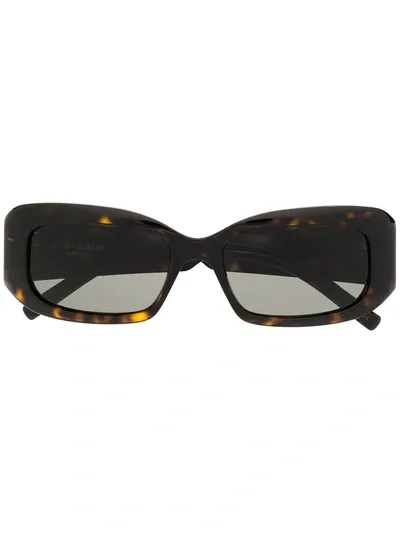 Saint Laurent Tortoiseshell Rectangular Sunglasses In 棕色