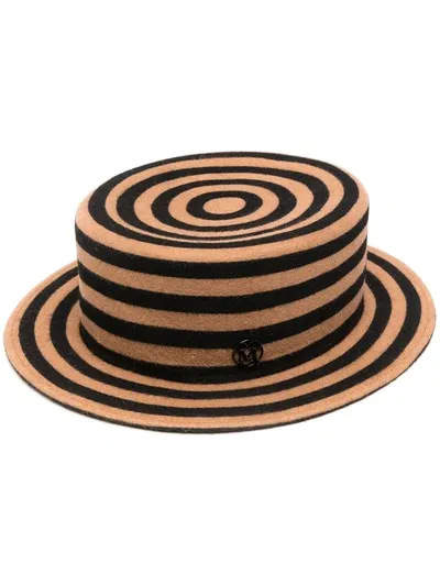 Maison Michel Striped Top Hat In Brown