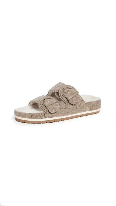 Vince Glyn Wool Shearling Double Buckle Slide Sandals In Marble