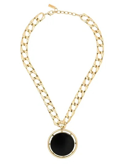 Saint Laurent Gold Tone Medallion Pendant Necklace