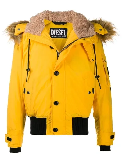 Diesel Faux Fur-trimmed Padded Jacket In Yellow