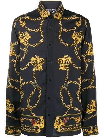 Versace Jeans Couture Chain & Baroque Logo Print Shirt In Black