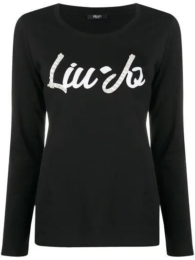 Liu •jo Logo Print Top In Black