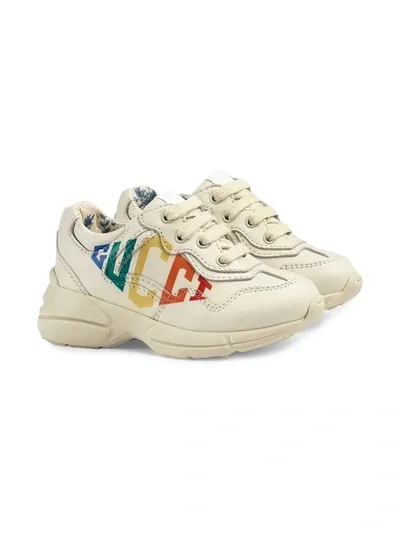 Gucci Kids' Logo Print Rhyton Sneakers In Mystic White