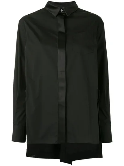 Sacai Curved-hem Long-sleeve Shirt In Black