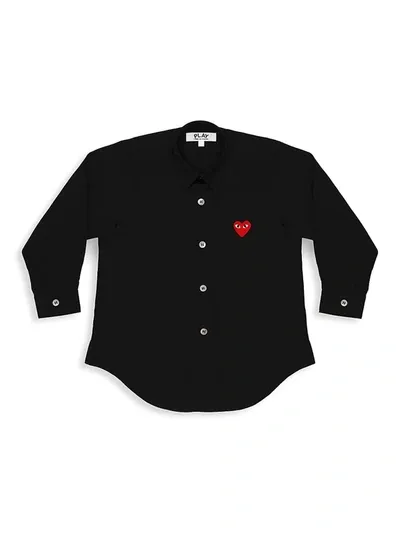 Comme Des Garçons Play Little Kid's Play Kids Logo Button-down Shirt In Black Red