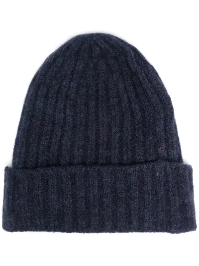 Roberto Collina Ribbed Beanie Hat In Blue