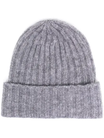 Roberto Collina Ribbed Beanie Hat In Grey