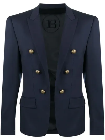 Balmain Peaked Lapel Blazer In Blue