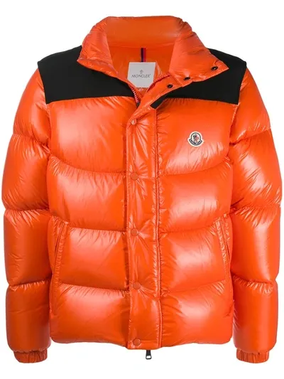 Moncler Contrasting Panel Detail Padded Jacket In Orange