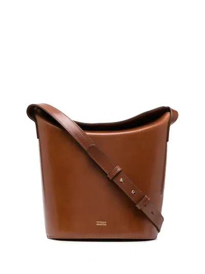 Closed Bucket-shaped Leather Shoulder Bag In Brown