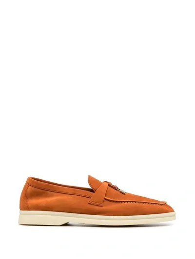 Loro Piana Logo Charm Suede Loafers In Orange