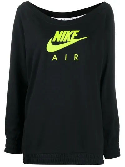 Nike Off-shoulder Logo Print Sweatshirt In Black