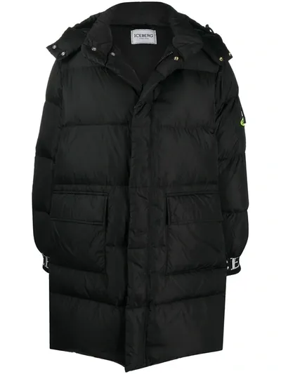 Iceberg Mid-length Down Puffer Coat In Black