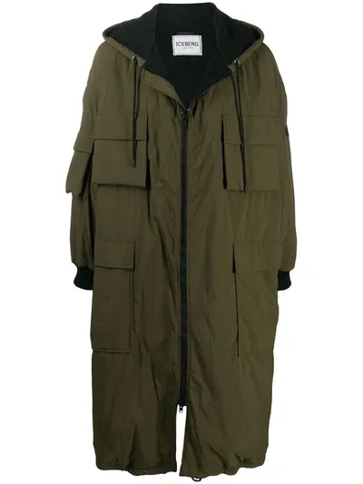 Iceberg Mid-length Parka Coat In Green