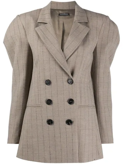 Wandering Padded Shoulder Pinstriped Blazer In Neutrals