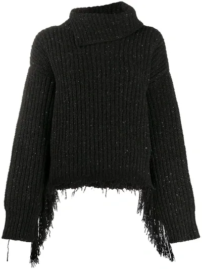 Alanui Fringed Speckled Jumper In Schwarz