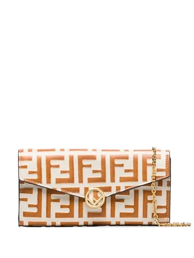 Fendi Orange And White Leather Wallet On Chain Bag