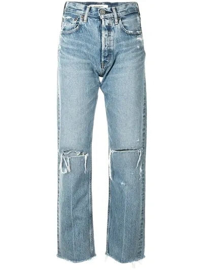 Moussy Vintage Viola Distressed Straight-leg Jeans In Blue