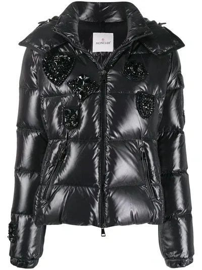 Moncler Embellished-patch Padded Jacket In Black