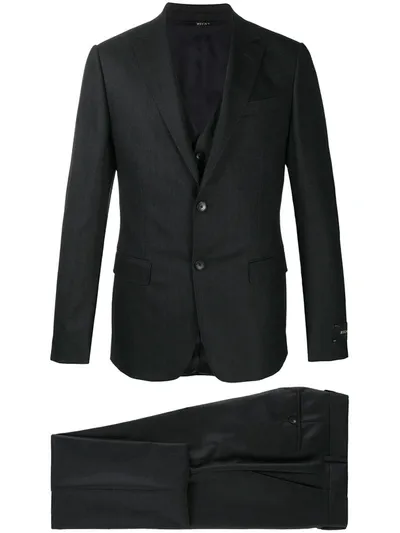 Z Zegna Single Breasted Three-piece Suit In Black